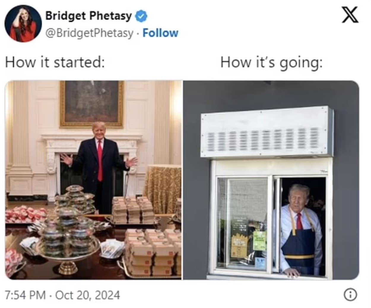 Trump working at mcdonald's memes, Trump mcdonald's memes, Trump fast food memes, Trump McDonald's jokes, Trump drive-thru memes, Trump burger memes, Trump McDonald's parody, Trump fast food stunt memes