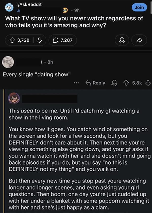 This used to be me. Until I'd catch my gf watching a show in the living room. You know how it goes. You catch wind of something on the screen and look for a few seconds, but you DEFINITELY don't care about it. Then next time you're viewing something else going down, and your gf asks if you wanna watch it with her and she doesn't mind going back episodes if you do, but you say "no this is DEFINITELY not my thing" and you walk on.