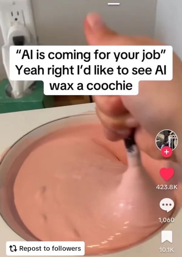 "Al is coming for your job" Yeah right l'd like to see Al wax a coochie