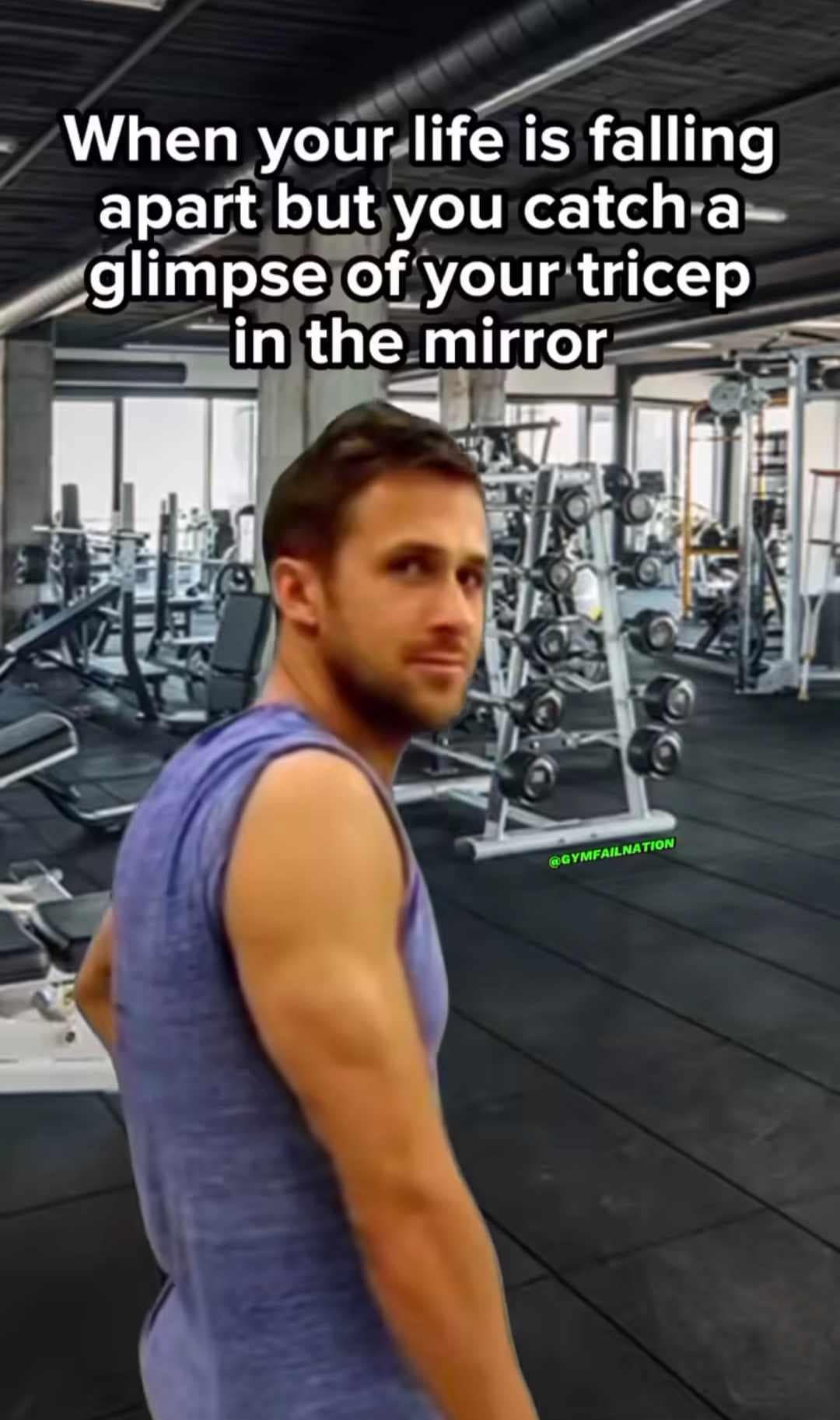 When your life is falling apart but you catch a-glimpse of your tricep in the mirror