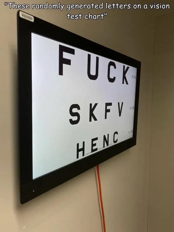 "These randomly generated letters on a vision test chart"