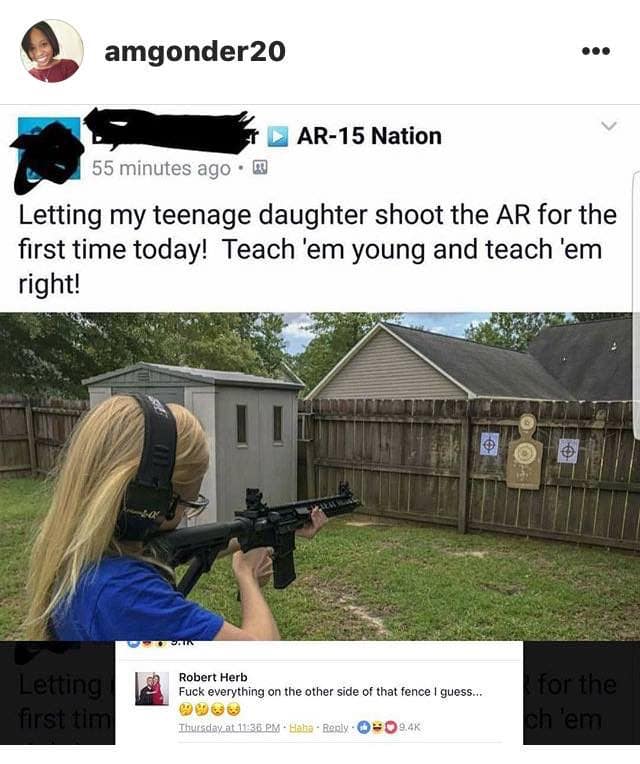 Letting my teenage daughter shoot the AR for the first time today! Teach 'em young and teach 'em right!