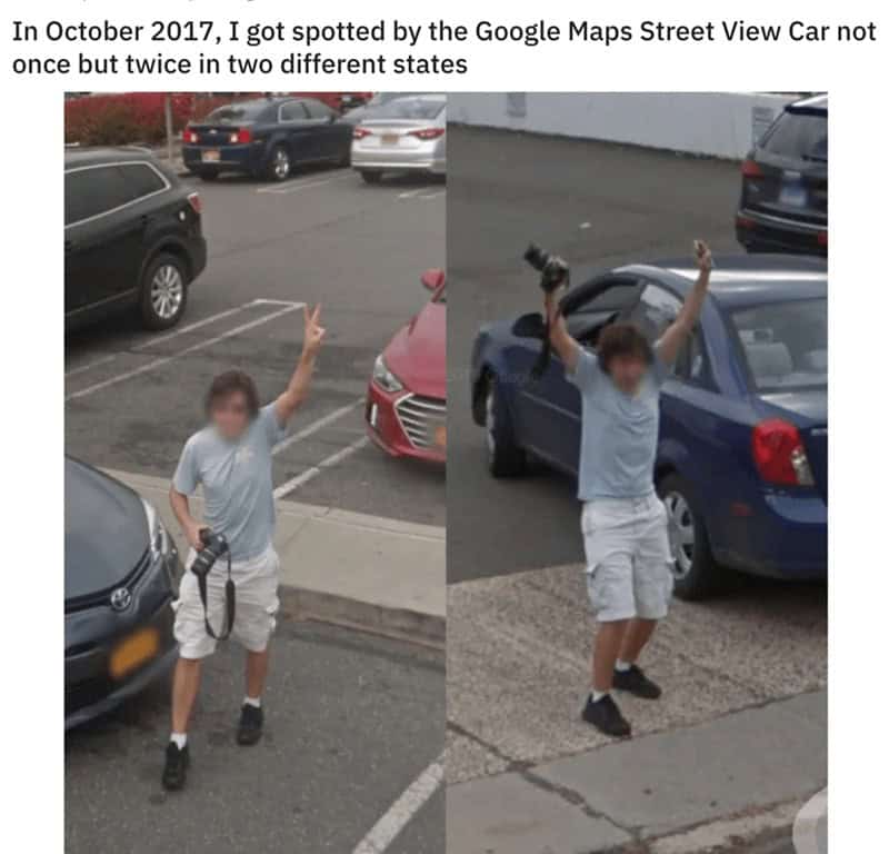 In October 2017, I got spotted by the Google Maps Street View Car not once but twice in two different states
