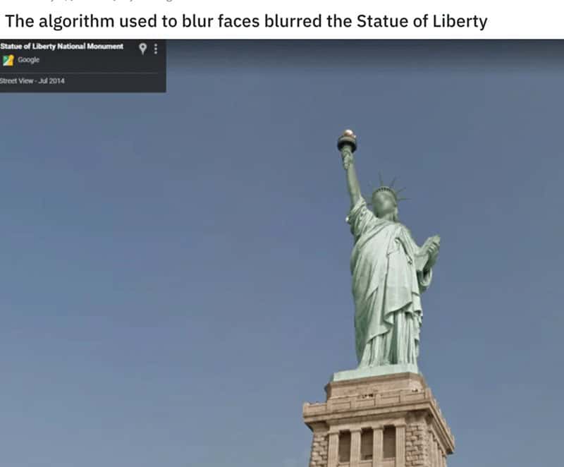 The algorithm used to blur faces blurred the Statue of Liberty