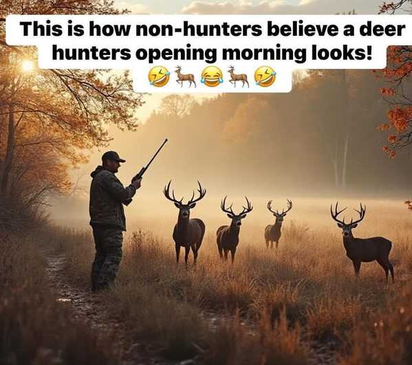 This is how non-hunters believe a deer hunters opening morning looks!