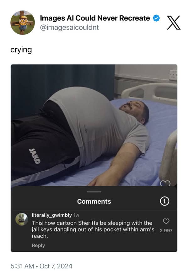 This how cartoon Sheriffs be sleeping with the jail keys dangling out of his pocket within arm's reach.