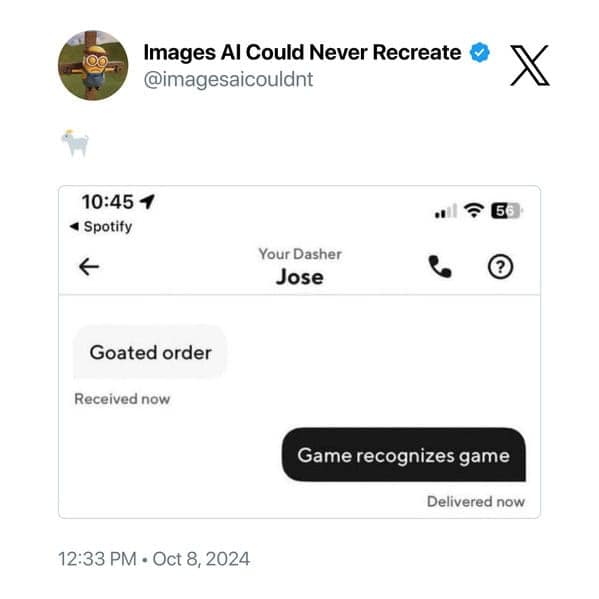 Goated order Received now Game recognizes game