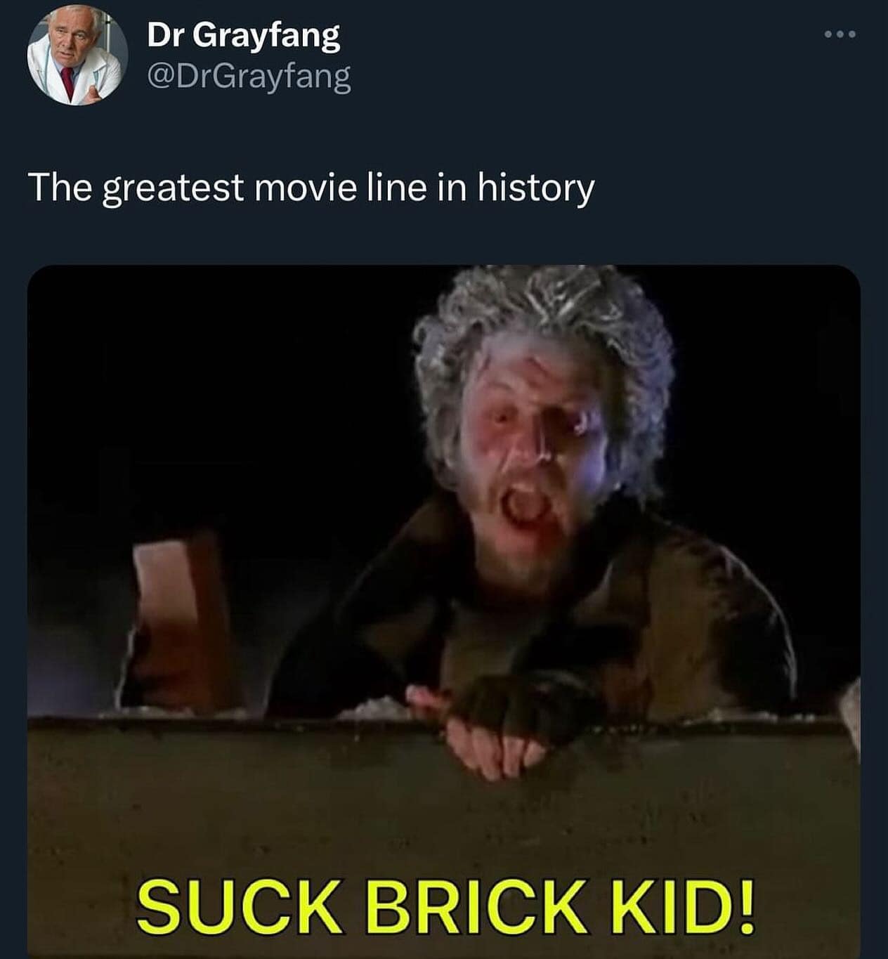 The greatest movie line in history • • • SUCK BRICK KID!