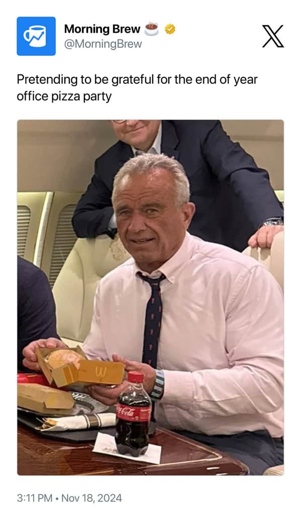 Pretending to be grateful for the end of year office pizza party