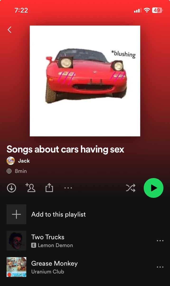 Songs about cars having sex