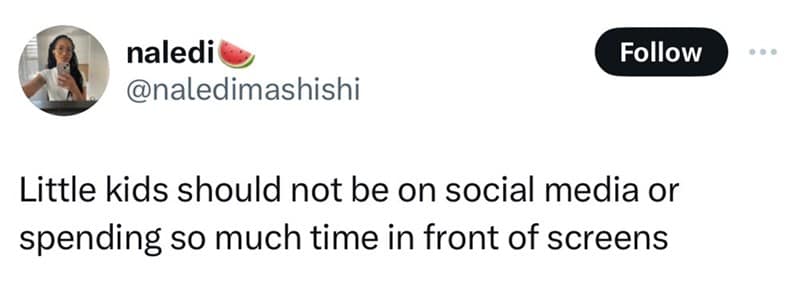 Little kids should not be on social media or spending so much time in front of screens