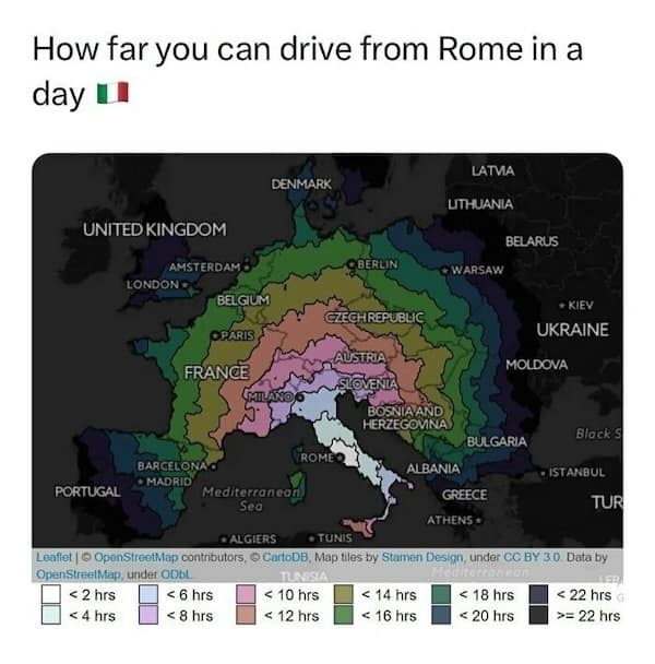 How far you can drive from Rome in a day