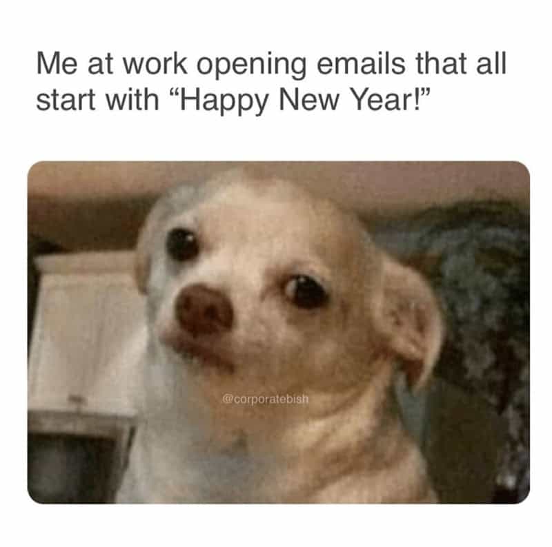 Me at work opening emails that all start with "Happy New Year!"
