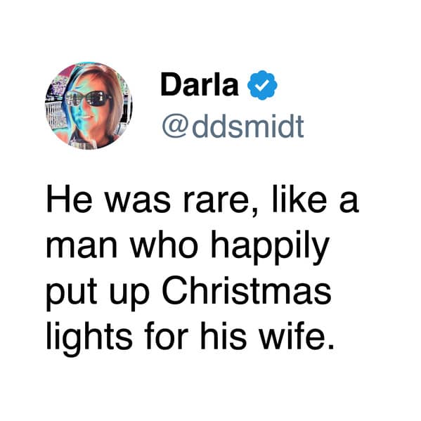 He was rare, like a man who happily put up Christmas lights for his wife.