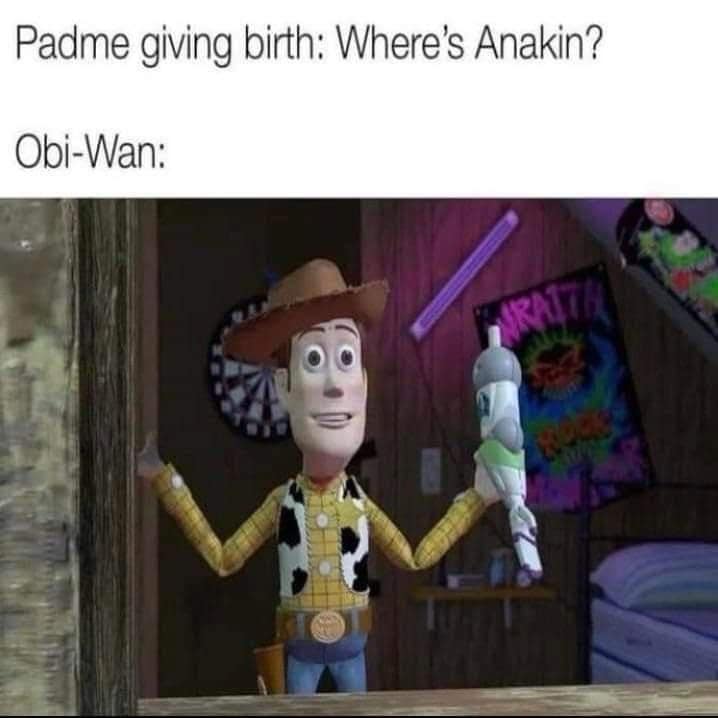 Padme giving birth: Where's Anakin? Obi-Wan: