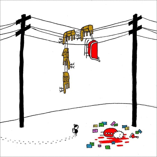 dark humor comics, dark comic strips, edgy humor cartoons, grimly ironic illustrations, dark Christmas comics, bleak festive strips, moody holiday panels, grim yuletide sketches twisted humor illustrations, warped humorous drawings, offbeat satirical images, subversive comical art grim holiday artwork, somber seasonal visuals, eerie festive renderings, dismal Christmas imagery