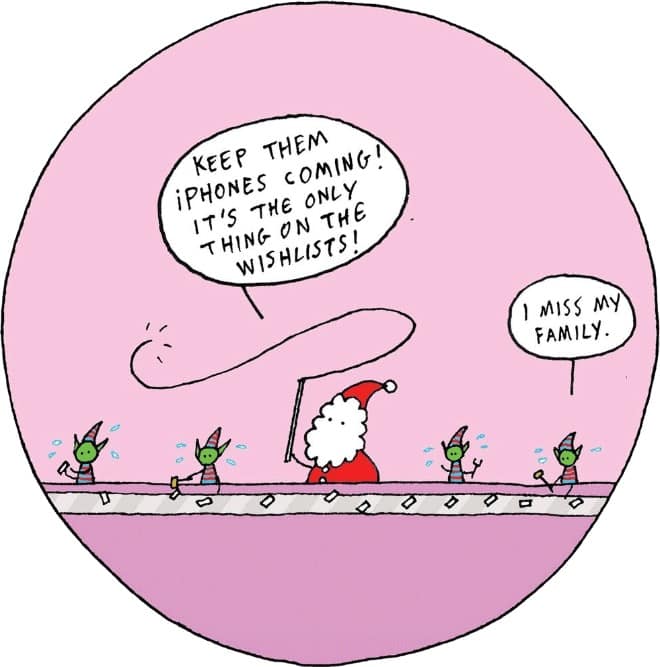 dark humor comics, dark comic strips, edgy humor cartoons, grimly ironic illustrations, dark Christmas comics, bleak festive strips, moody holiday panels, grim yuletide sketches twisted humor illustrations, warped humorous drawings, offbeat satirical images, subversive comical art grim holiday artwork, somber seasonal visuals, eerie festive renderings, dismal Christmas imagery