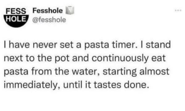 I have never set a pasta timer. I stand next to the pot and continuously eat pasta from the water, starting almost immediately, until it tastes done.