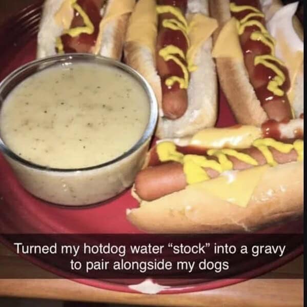 Turned my hotdog water "stock" into a gravy to pair alongside my