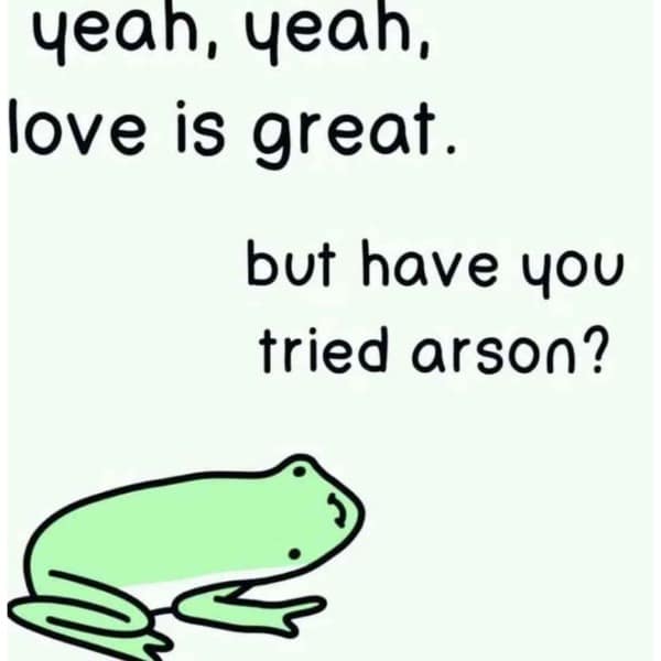 yeah, yeah, love is great. but have you tried arson?