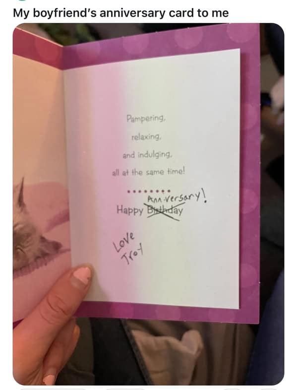 My boyfriend's anniversary card to me
