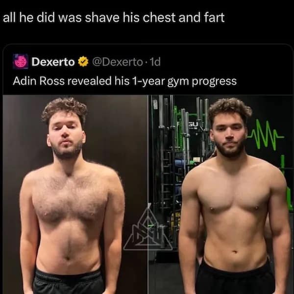 all he did was shave his chest and fart Adin Ross revealed his 1-year gym progress