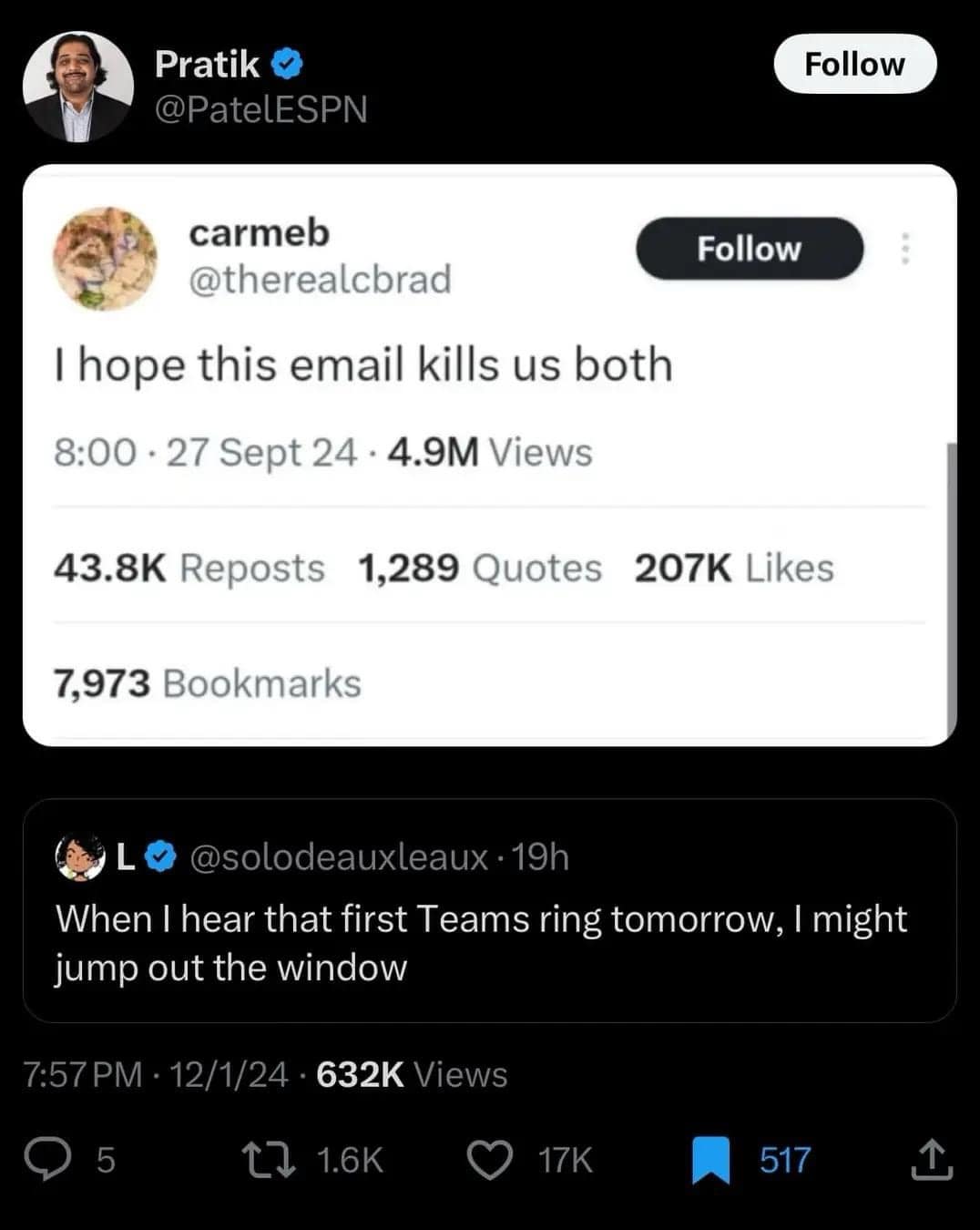 When I hear that first Teams ring tomorrow, I might jump out the window