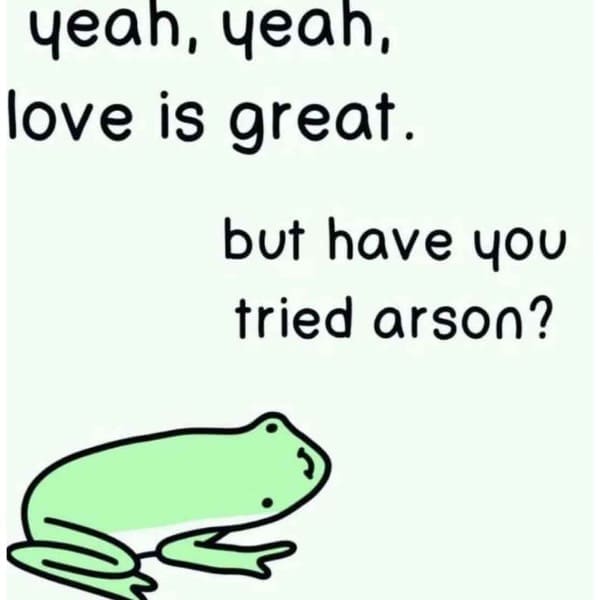 yeah, yeah, love is great. but have you tried arson?