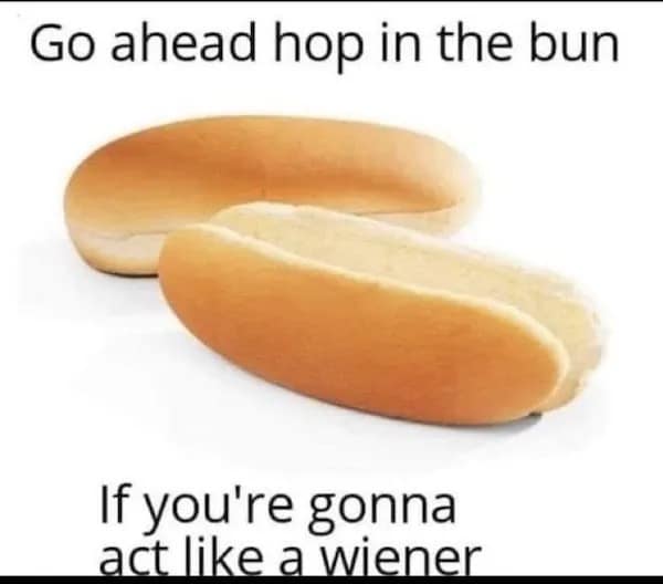 Go ahead hop in the bun If you're gonna act like a wiener