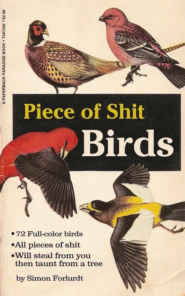 PAPERBACK PARADISE BOOK • T347290 • $2.00 Piece of Shit Birds • 72 Full-color birds •All pieces of shit •Will steal from you then taunt from a tree by Simon Forlurdt