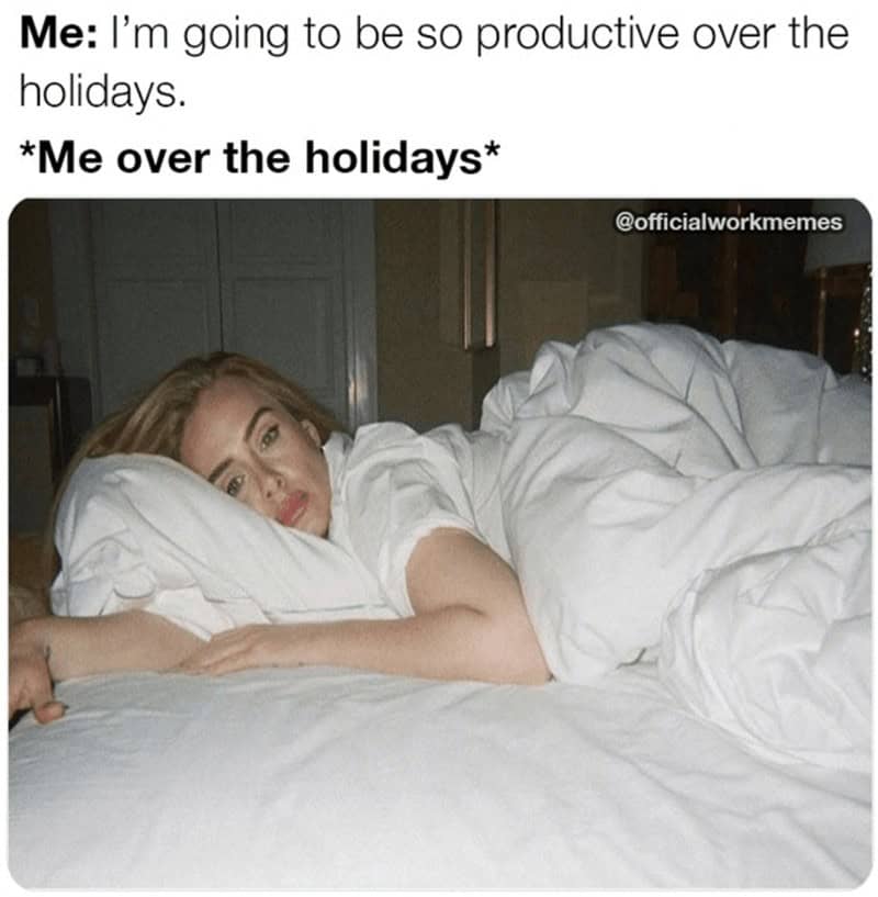 Me: I'm going to be so productive over the holidays. *Me over the holidays*