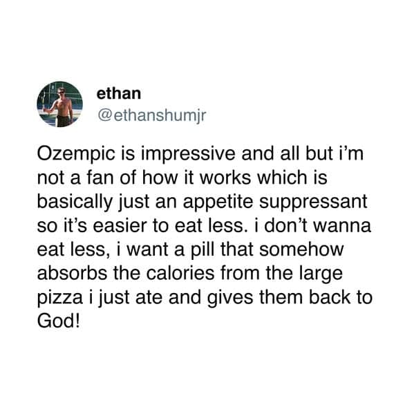 ozempic meme, Ozempic meme collection, Ozempic meme gallery, Ozempic-themed humor, Ozempic tweets, witty Ozempic posts, clever Ozempic messages, sarcastic Ozempic commentary, dry Ozempic wit, subtle Ozempic mockery, understated Ozempic punchlines