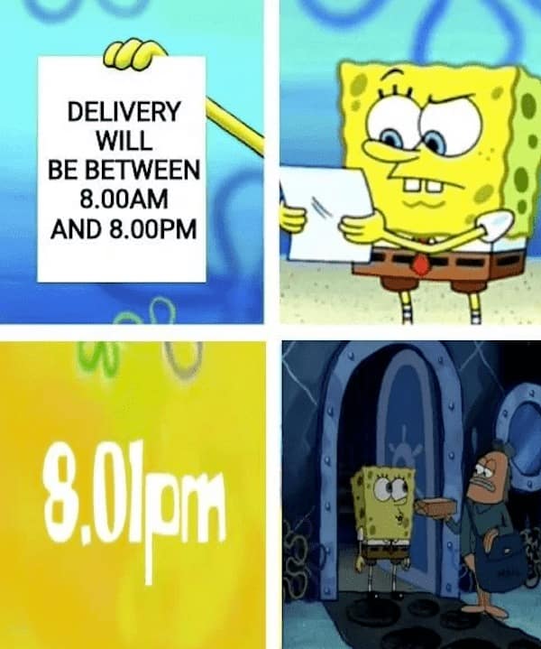 DELIVERY WILL BE BETWEEN 8.00AM AND 8.00PM