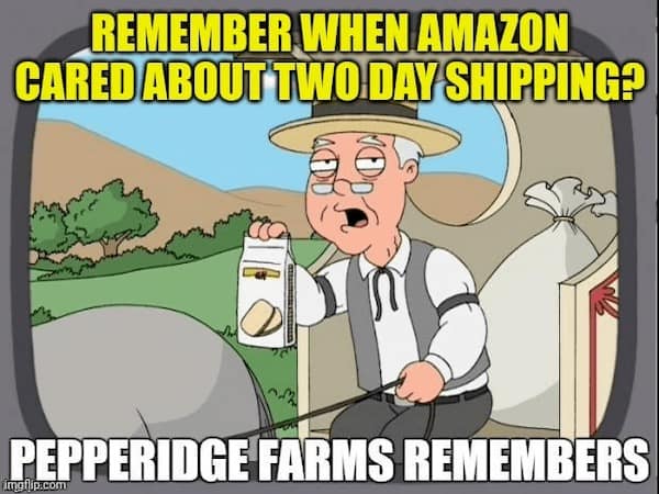 REMEMBER WHEN AMAZON CARED ABOUT TWO DAY SHIPPING? PEPPERIDGE FARMS REMEMBERS