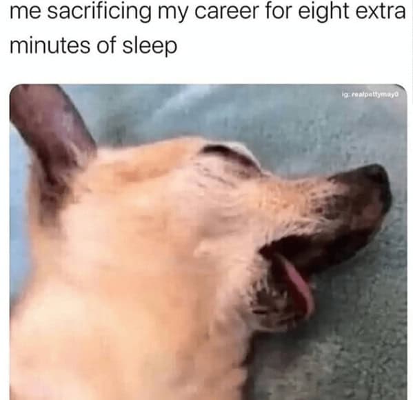 me sacrificing my career for eight extra minutes of sleep