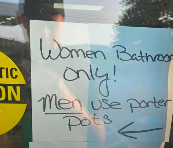 Women Bathroo only! Men use porter pots