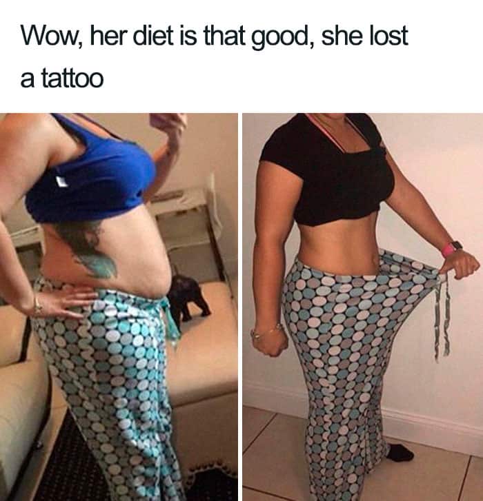 Wow, her diet is that good, she lost a tattoo