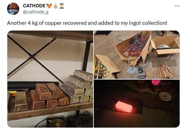 CATHODE Me 2 @cathode_g Another 4 kg of copper recovered and added to my ingot collection!