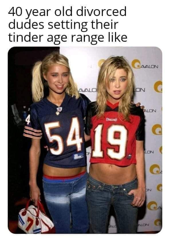 40 year old divorced dudes setting their tinder age range like AVALO 4 54,19 GAALON ALON LON ALON