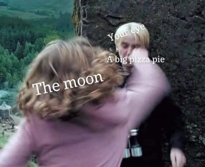 The moon Your eye A big pizza pie