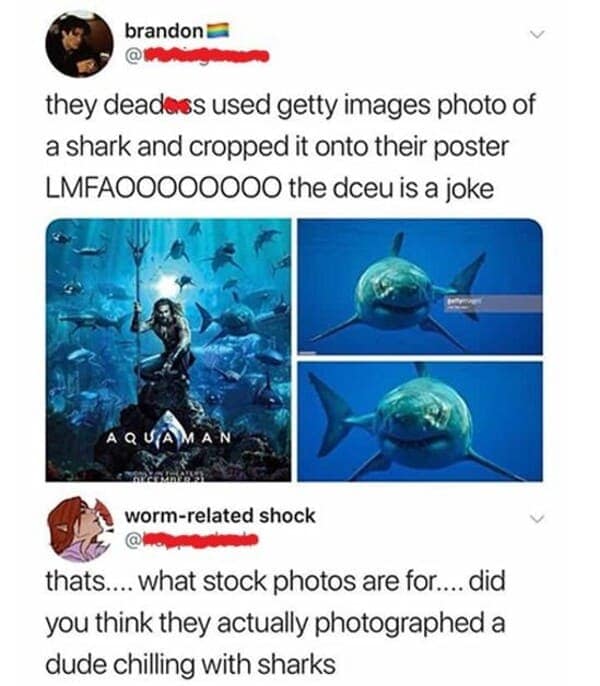 thats.... what stock photos are for... did you think they actually photographed a dude chilling with sharks