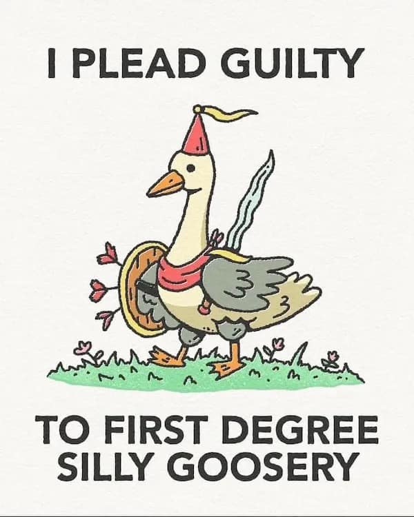 I PLEAD GUILTY TO FIRST DEGREE SILLY GOOSERY