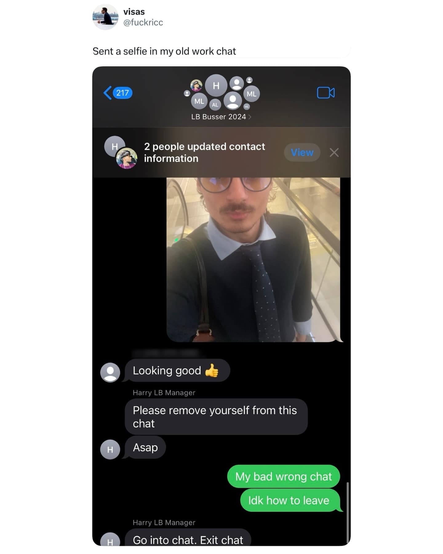 Sent a selfie in my old work chat
