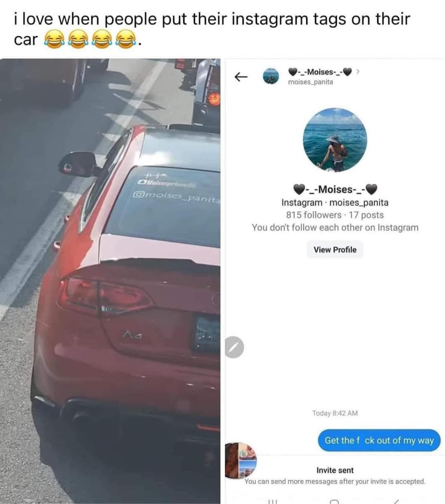i love when people put their instagram tags on their car