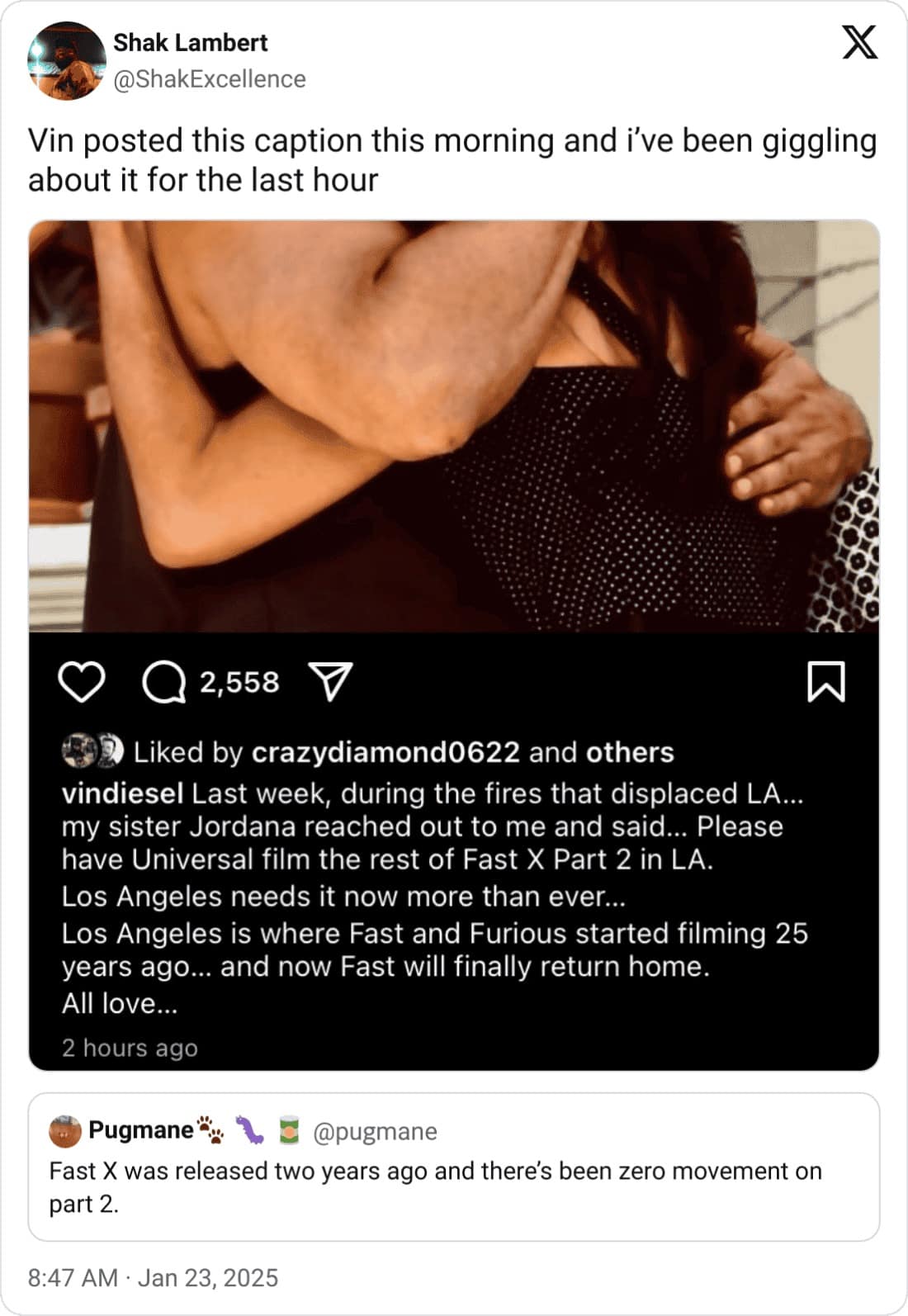 Vin posted this caption this morning and i've been giggling about it for the last hour