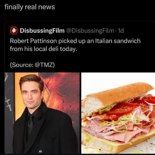 Robert Pattinson picked up an Italian sandwich from his local deli today.