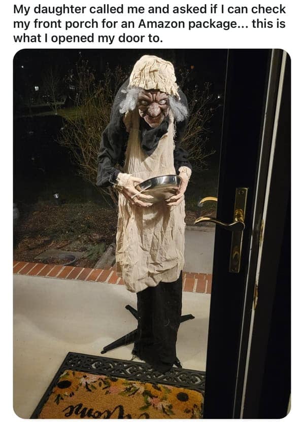 My daughter called me and asked if I can check my front porch for an Amazon package... this is what I opened my door to.