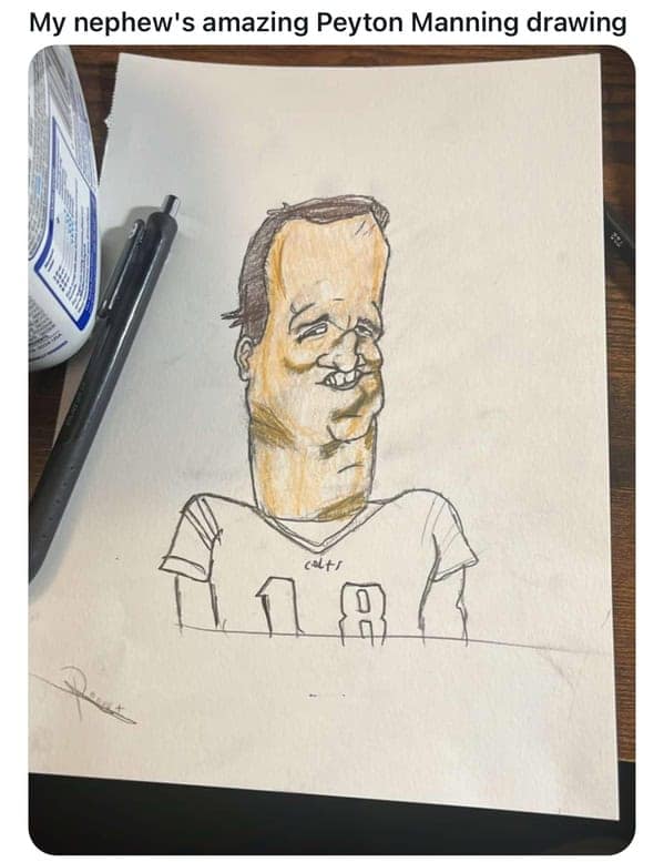My nephew's amazing Peyton Manning drawing