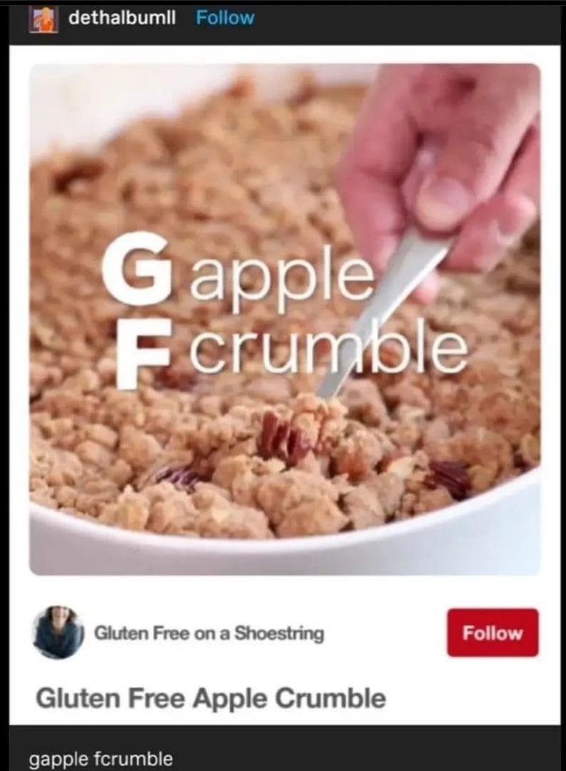 dethalbumil Follow G apple F crumble Gluten Free on a Shoestring Gluten Free Apple Crumble gapple fcrumble Follow