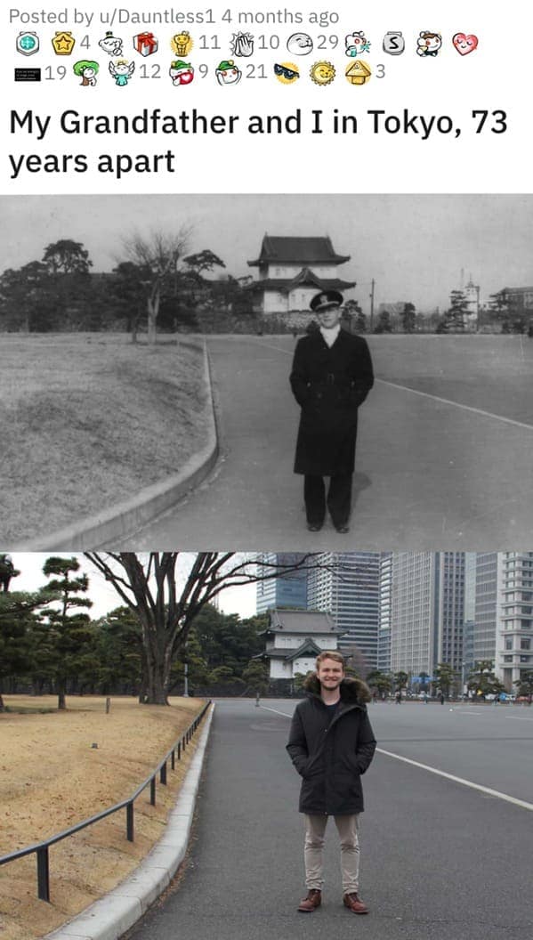 My Grandfather and I in Tokyo, 73 years apart